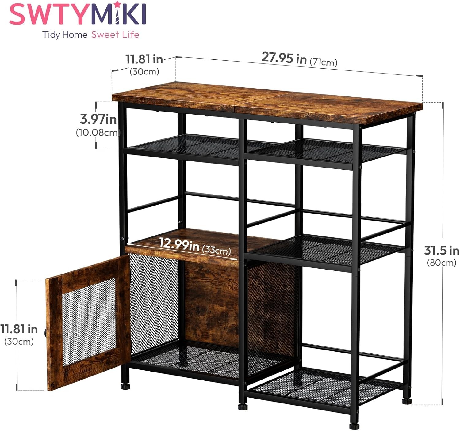 Coffee Bar Cabinet Station with Doors Rustic Kitchen Storage
