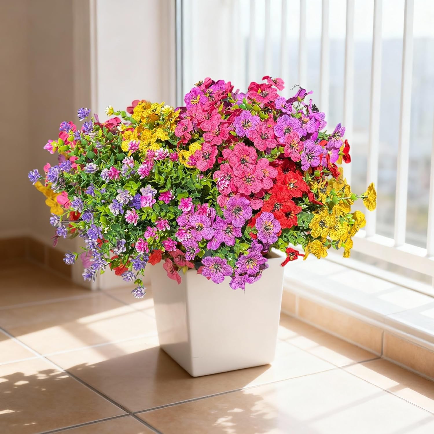 Artificial Outdoor Flowers UV Resistant Silk Daisies Plastic Fake Flowers