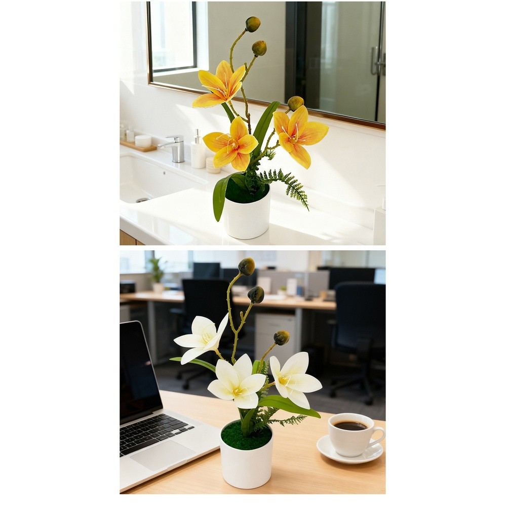Plastic Artificial Magnolia Bonsai Flower White Pink Red Spots Yellow 8 8 31 cm