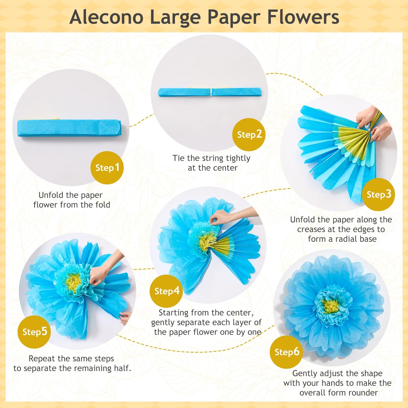 9 PCS Giant Tissue Paper Flowers Fits 24/20/14 Inch Wedding Party Wall Decor
