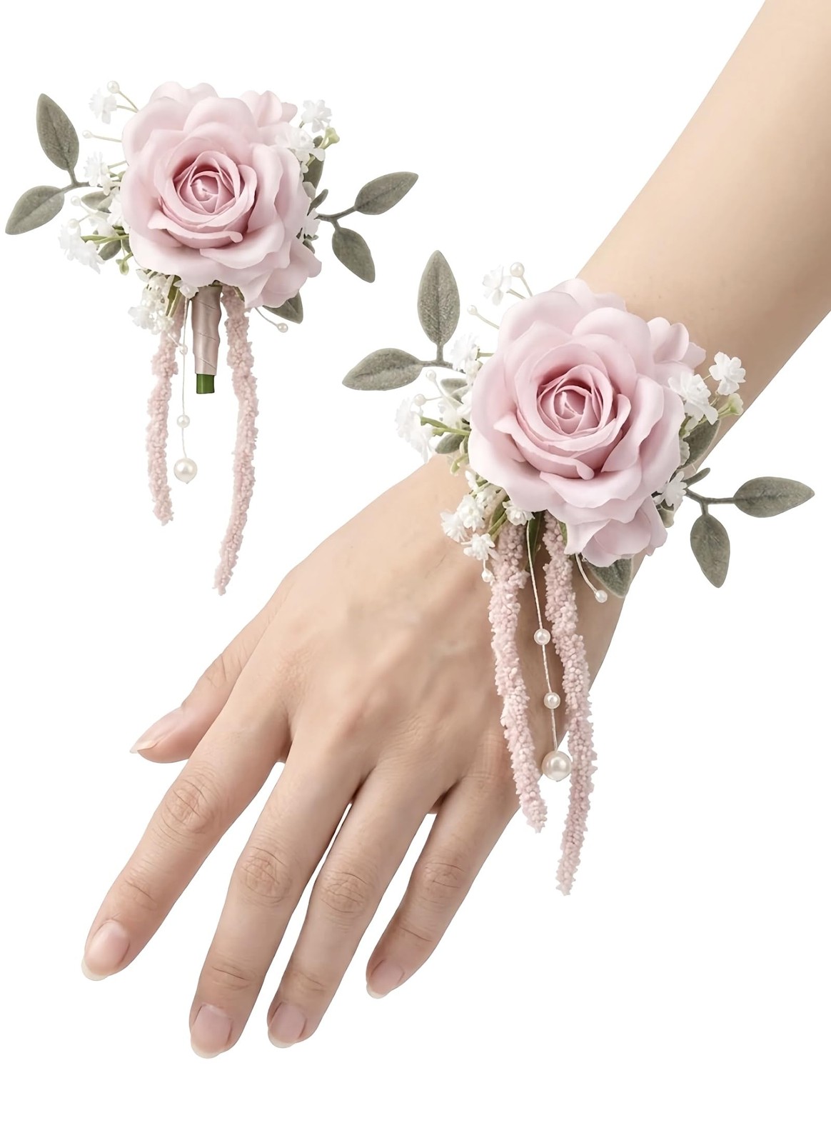 Pink Rose Corsage Boutonniere Set Prom Wrist Groom Groomsmen Bride Wedding