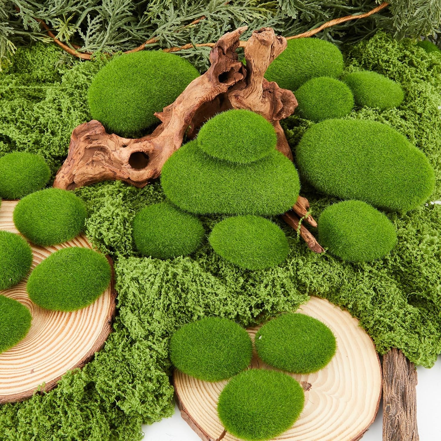 20Pcs Artificial Moss Rocks (2 Sizes),Green Moss Decoration, Suitable for Floral