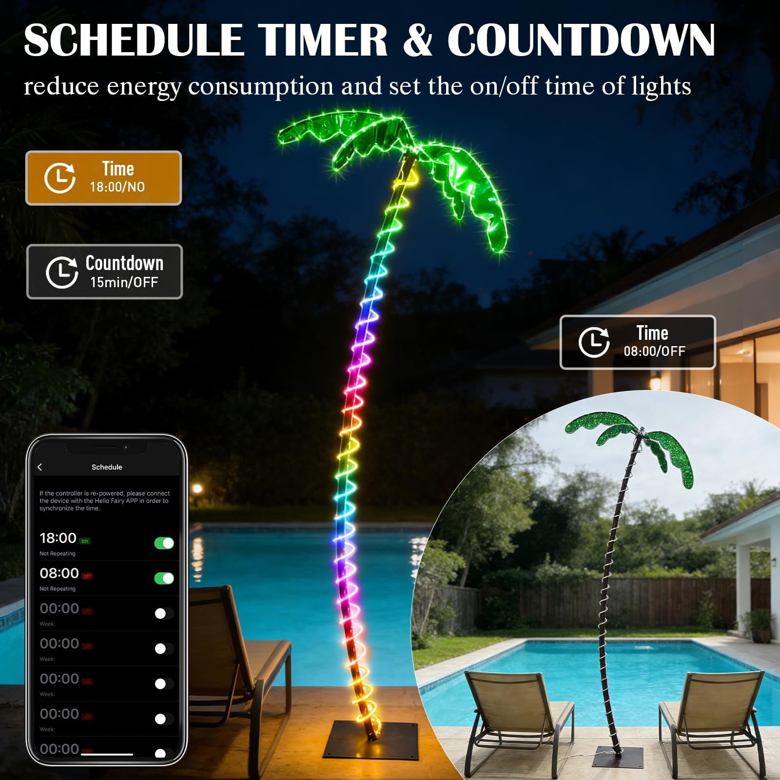 7FT Smart Lighted Palm Tree, Color Changing, Timer, Waterproof, APP & Remote,…
