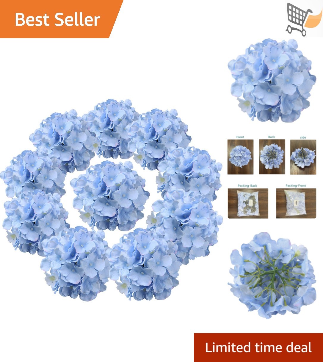 Artificial Silk Hydrangea Heads with Stems Blue Pack of 10 Home Wedding Decor