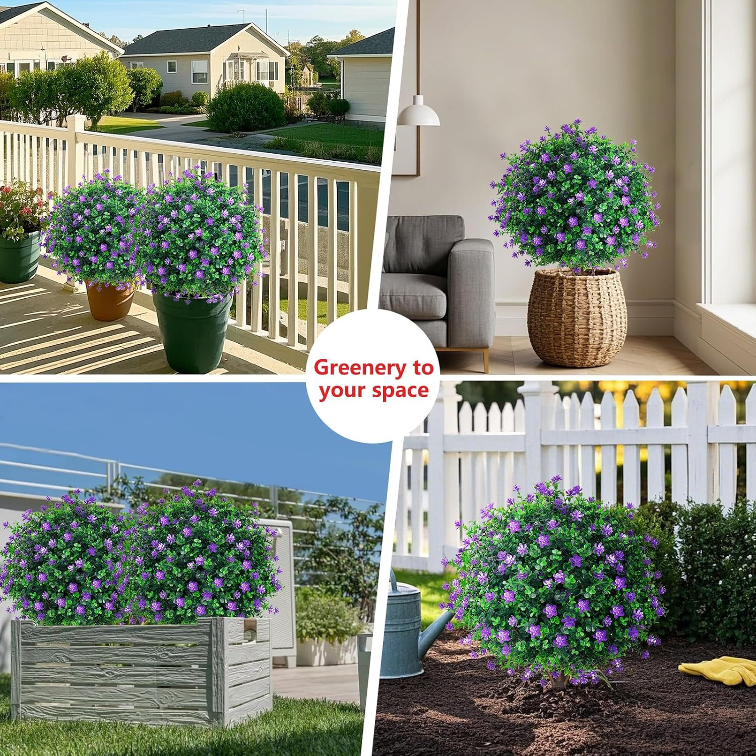 UV Resistant Artificial Purple Flower Topiary Ball Trees – 2 Pack, 16