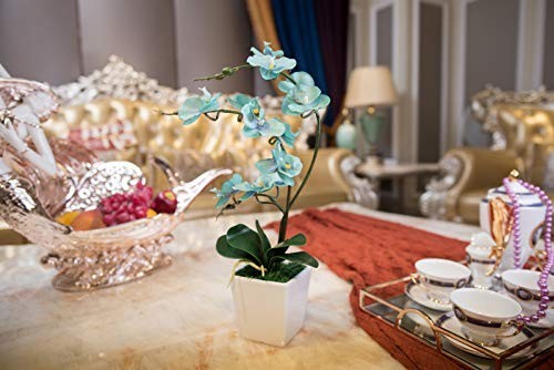 15 Inch Artificial Silk Phalaenopsis Orchid Flower Plant Pot Teal Arrangement