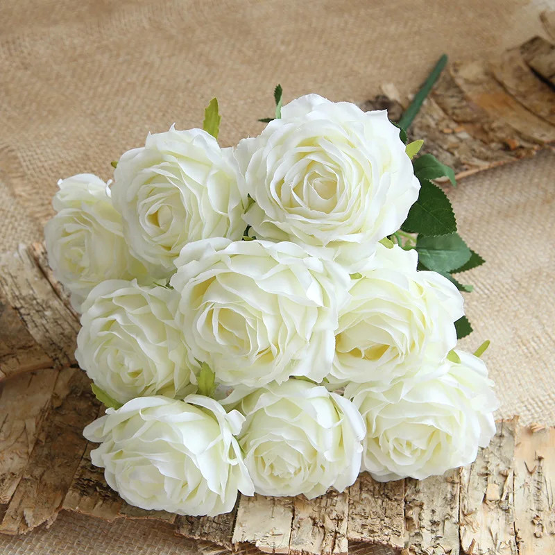 10 Heads Silk Rose Artificial Flowers Bouquet Wedding Garden Home Party Decor