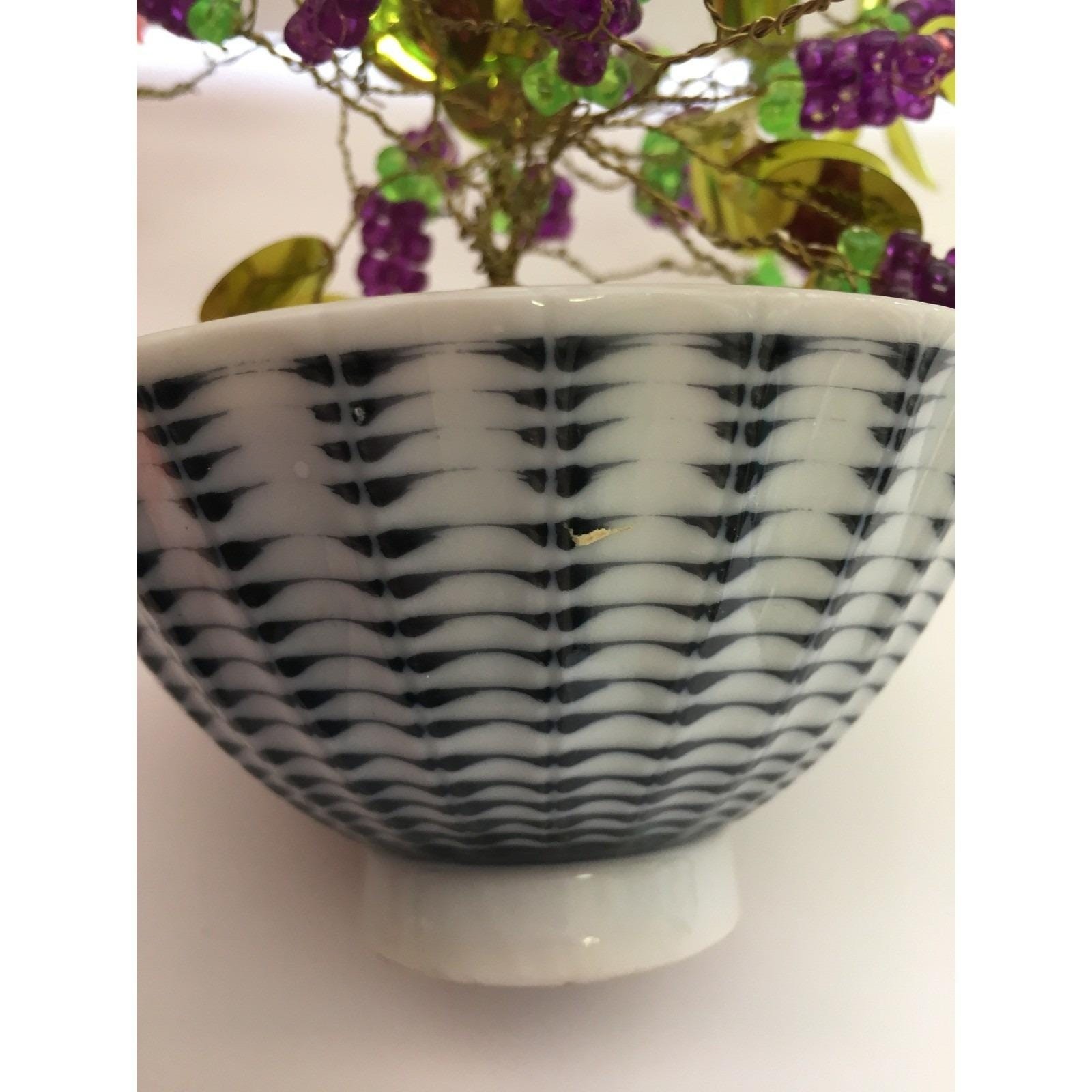 Vintage 50s Asian Beaded Wire Grape Cluster Bonsai Tree in Decorative Bowl