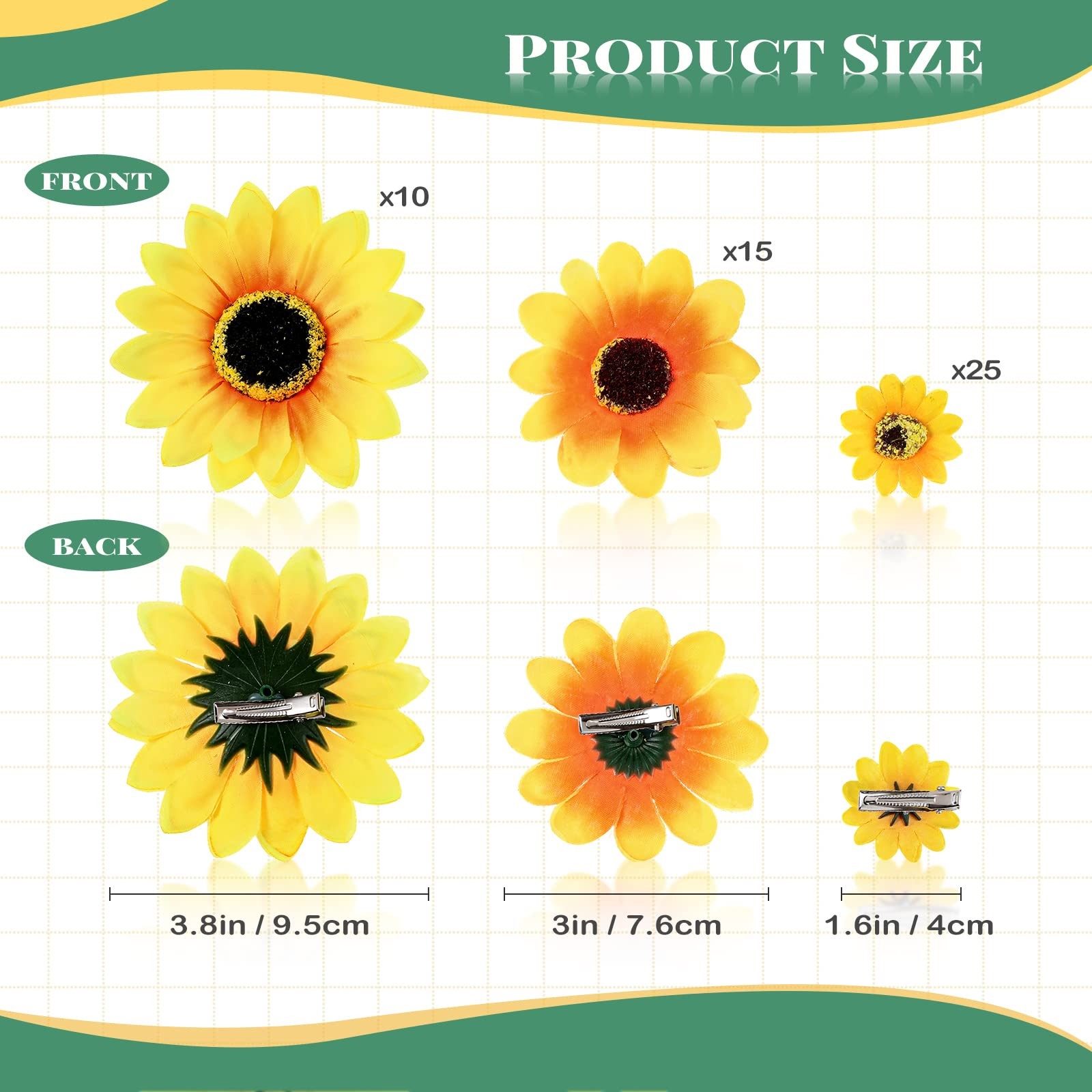 50PCS Clip-On Artificial Sunflowers Faux Silk Yellow Flowers for DIY Crafts
