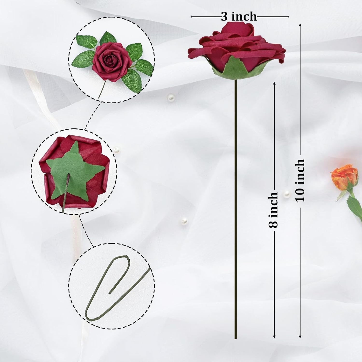 9 Pcs Artificial Flowers Fake Rose with Stems – Red Real Touch Foam Roses for…