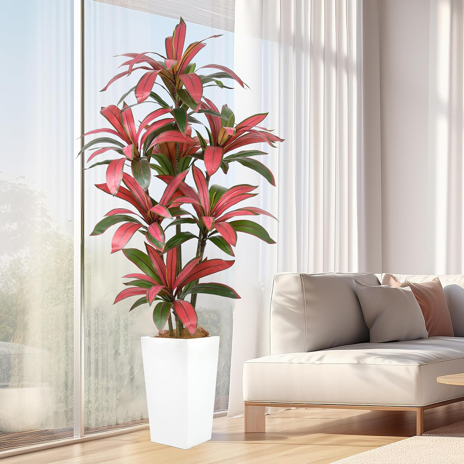 6Ft Artificial Dracaena Tree in White Planter – Faux Silk Indoor/Outdoor Decor