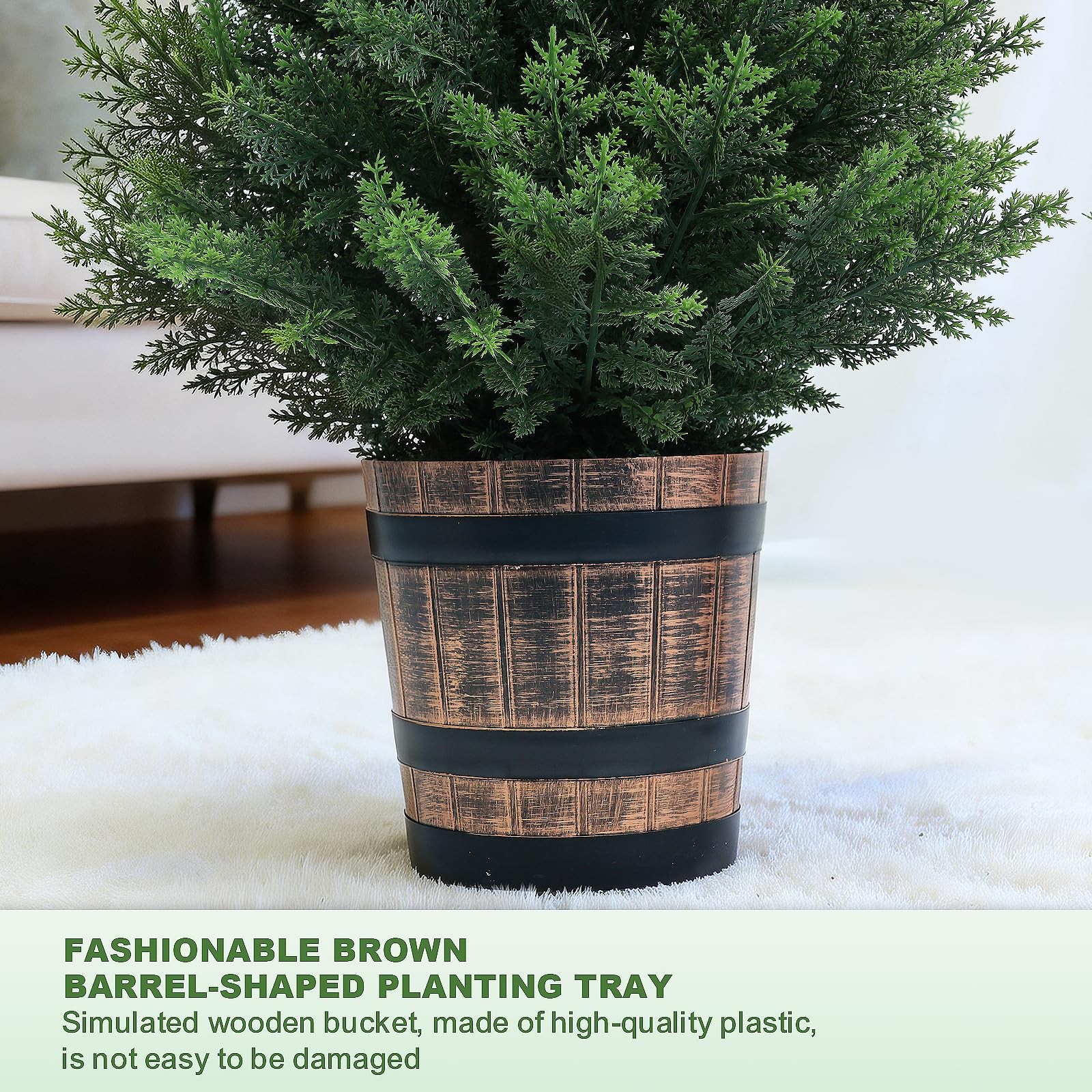 Set of 2 Artificial Cedar Topiary Trees 4FT – Indoor Faux Pine Shrubs with Ba…