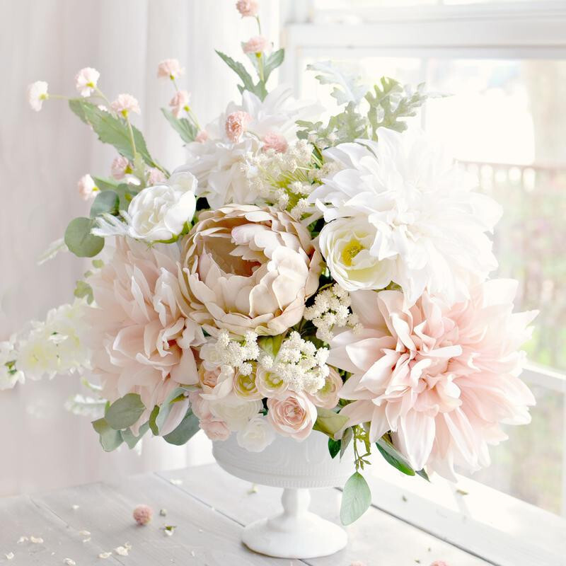 Set of 2 Pink and Ivory Artificial Ranunculus 10″ Bushes