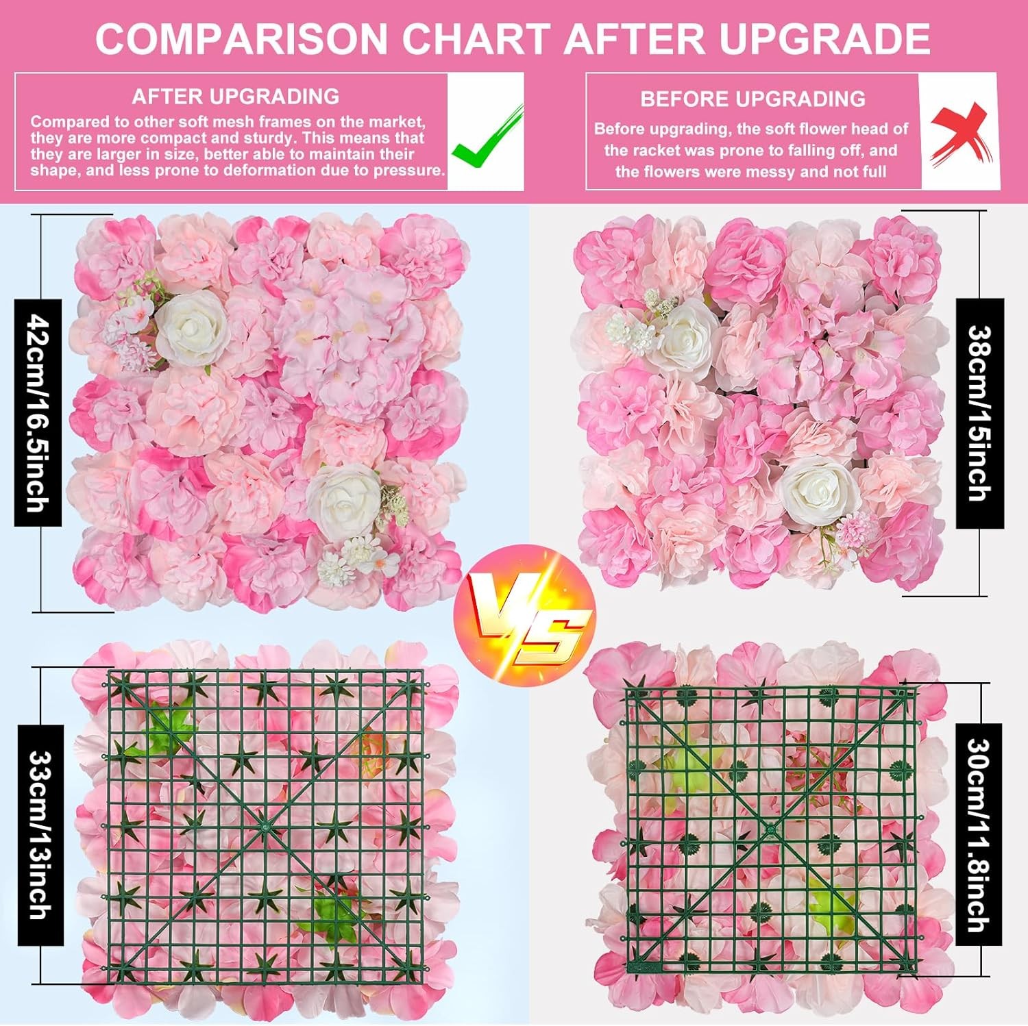 Floral Wall Backdrop 6PCS 16.5×16.5 Inch Silk Rose Decor for