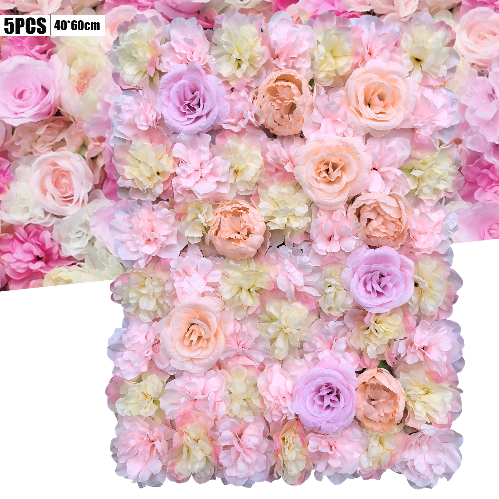 5* Artificial Flower Wall Panels Flower Floral Wall Mat Backdrop Wedding Decor