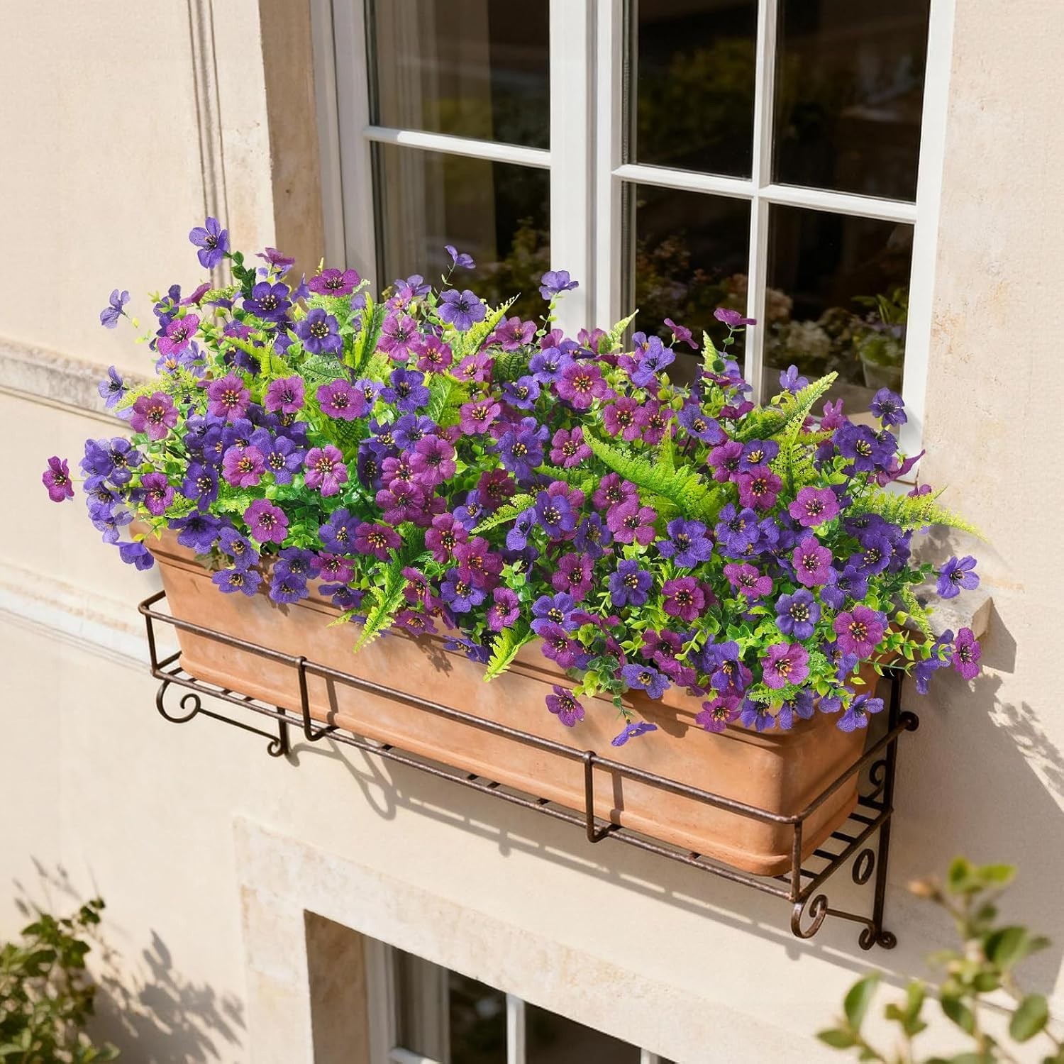 Realistic 12-Bundle Artificial Flowers with Ferns for All-Season Outdoor Display