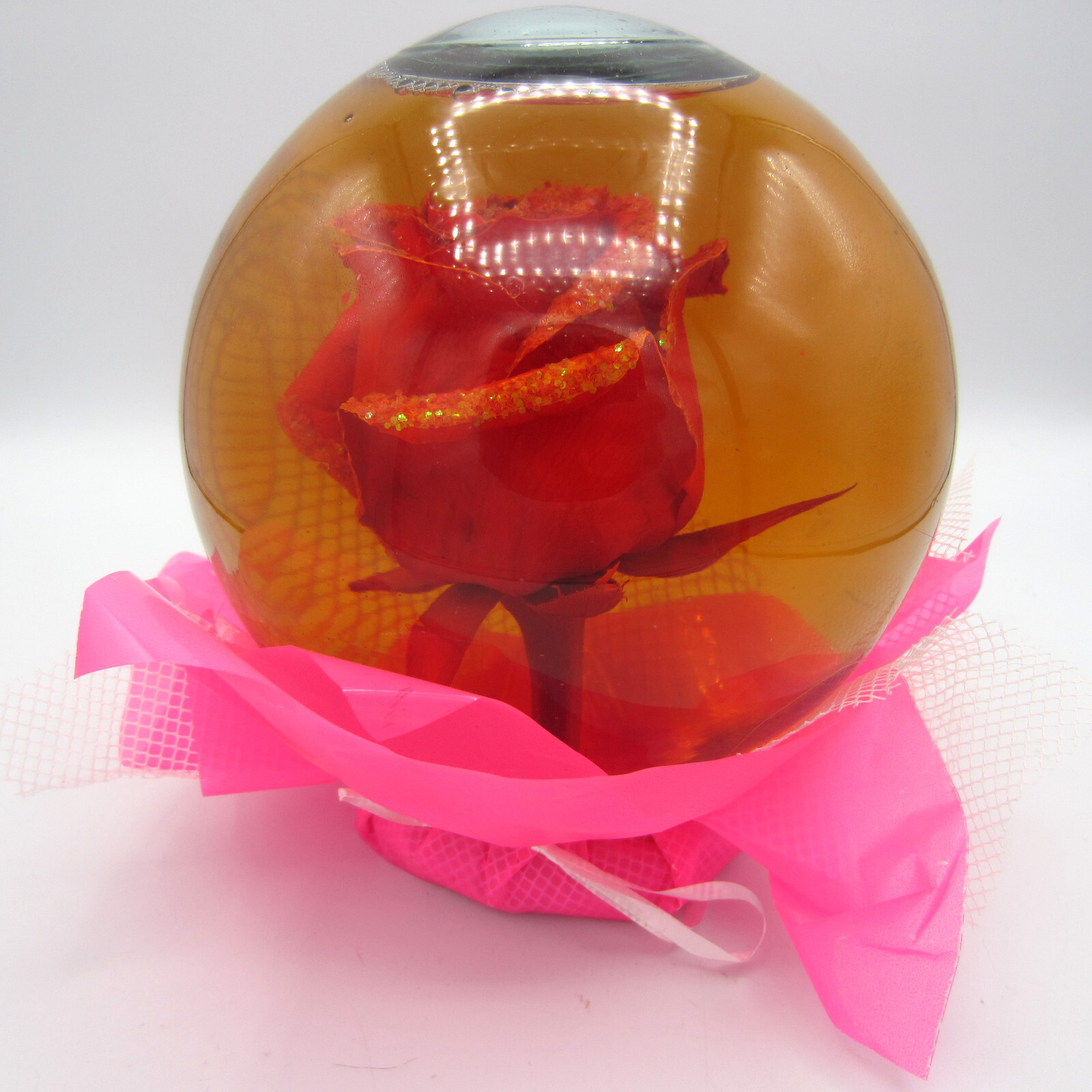 VIntage Preserved Red Rose Glitter in a glass Water Ball Dome Globe- Large 5.5”