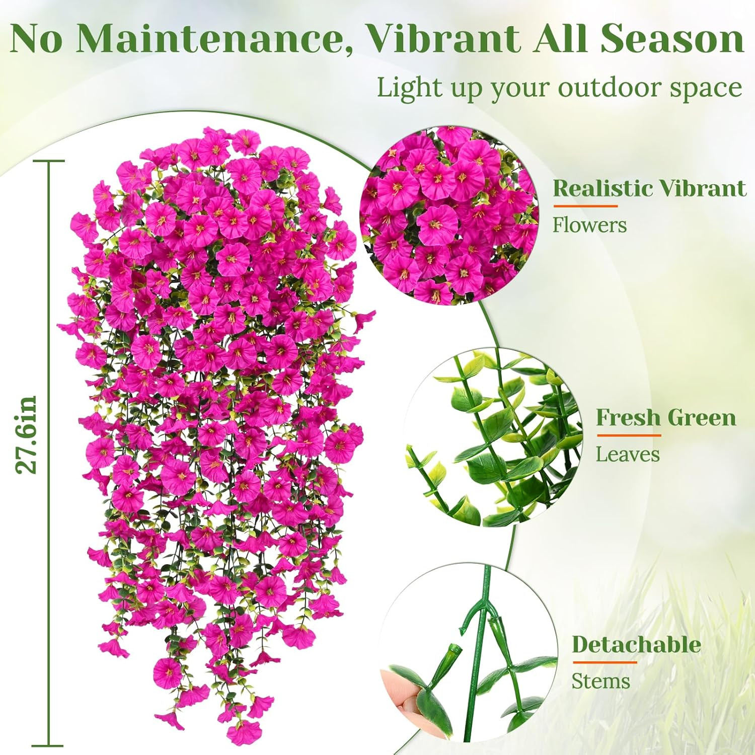 4 Pcs Fuchsia Artificial Hanging Flowers Silk Petunia Outdoor Porch Patio Plant