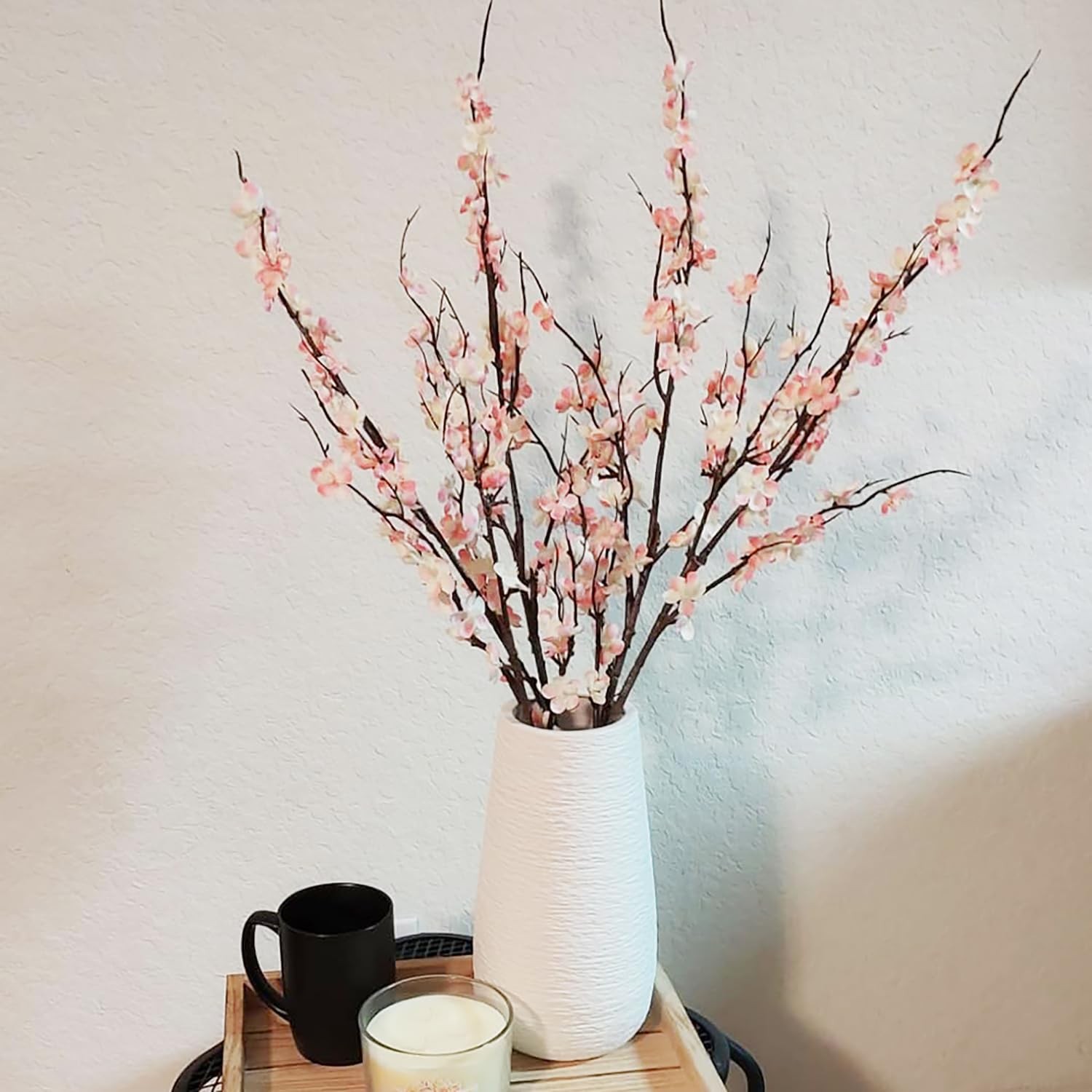 Artificial Flowers Silk Cherry Blossom Branches 5Pcs 39” Pink Faux Vase Decor