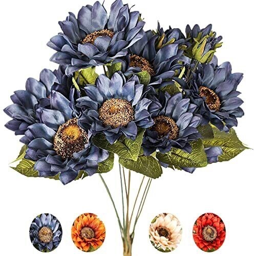 Artificial Sunflowers Bouquet Fake Vintage Sunflower Autumn Vintage Blue A17