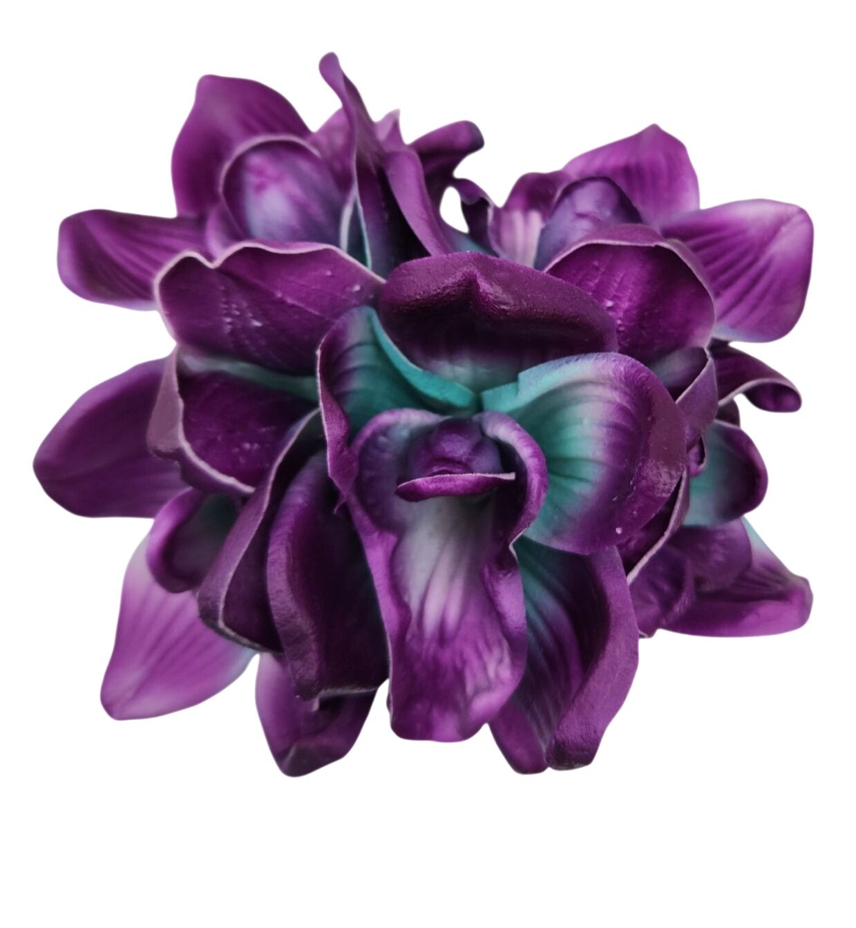 Artificial Purple Teal Orchids 5 Stems Faux Flowers Tropical Decor Wedding Craft