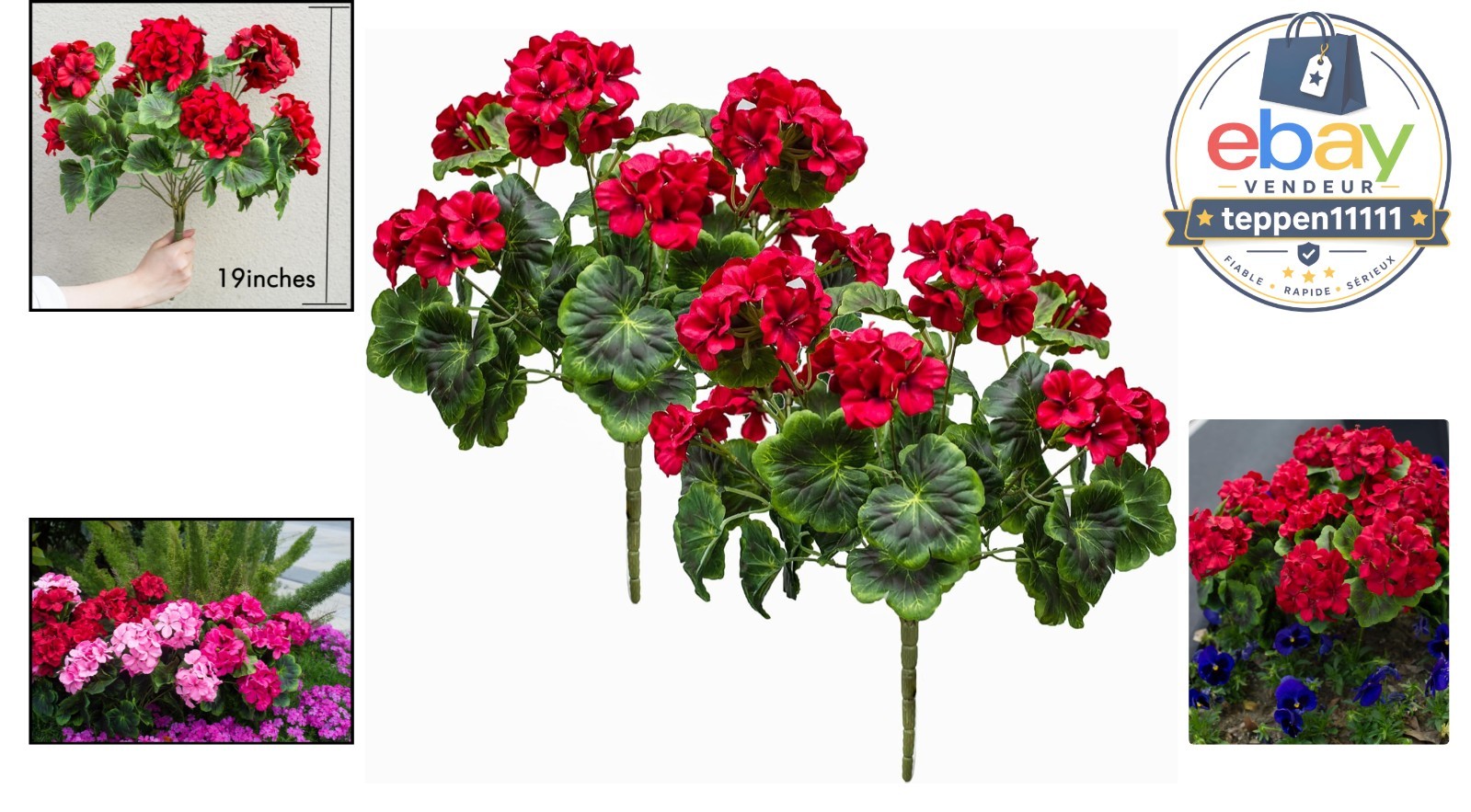 Artificial Geraniums 19” Silk Flowers Hanging Basket Home Decor Red