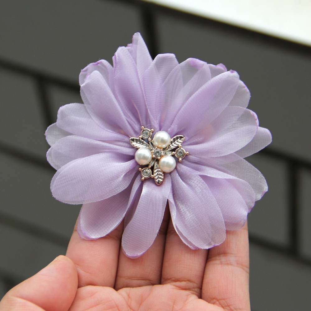 9cm Pearl Mesh Gauze Artificial Chiffon Flower Patch Applique Fabric Wedding
