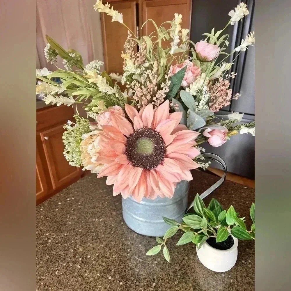 NEW Southern Sunflower farmhouse floral arrangement in galvanized container