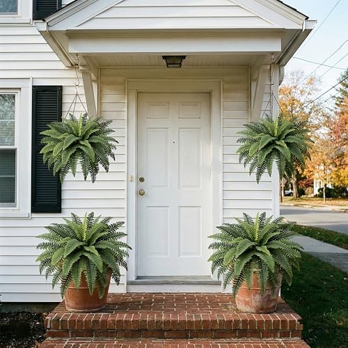 Fake Ferns Set of 2 Faux Boston Ferns Large Artificial Plants, 40 Leaves per…