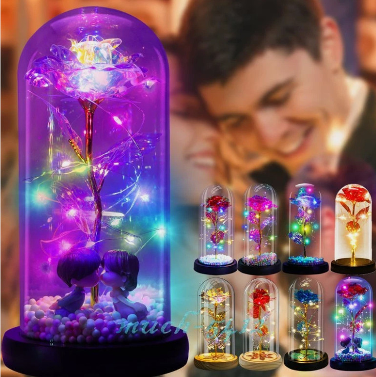 Forever Eternal Galaxy Rose In Glass Dome LED Flower Light Valentine’s Day Gift.