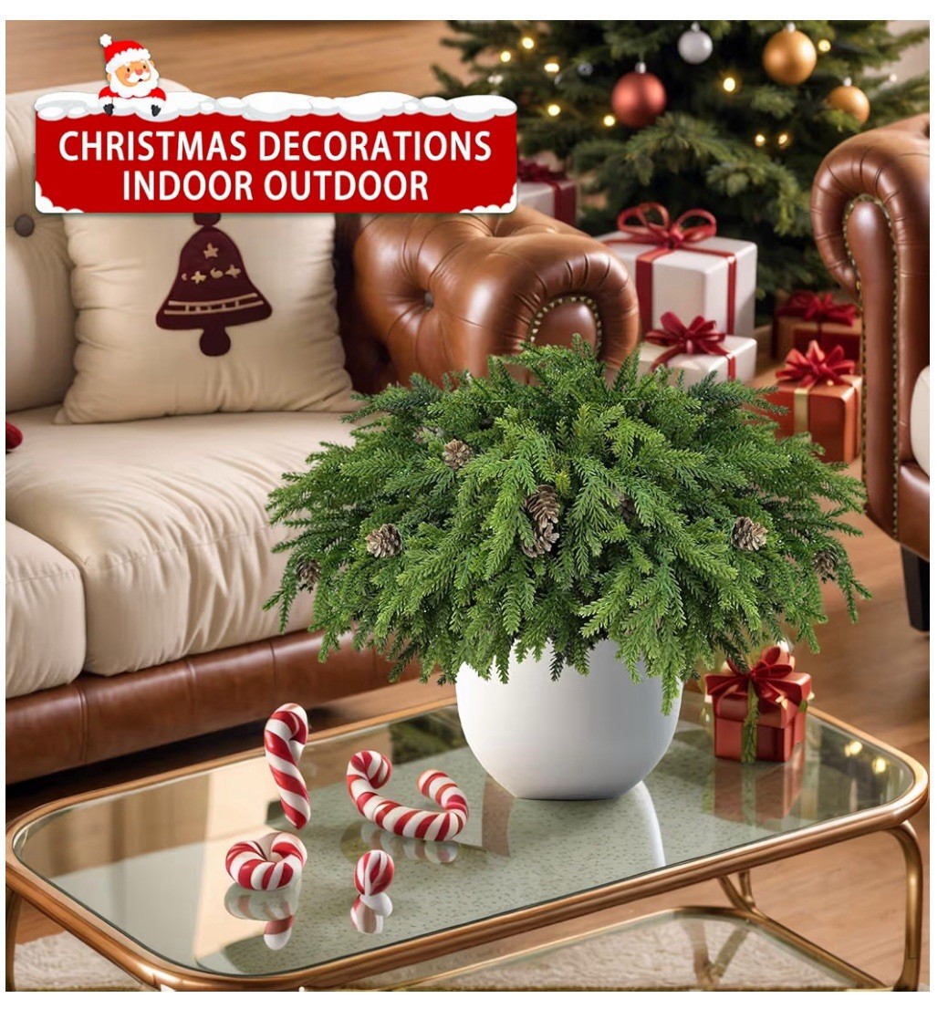12pc Realistic Pine Branches Pinecones Christmas Greenery Decor Soft Bendable