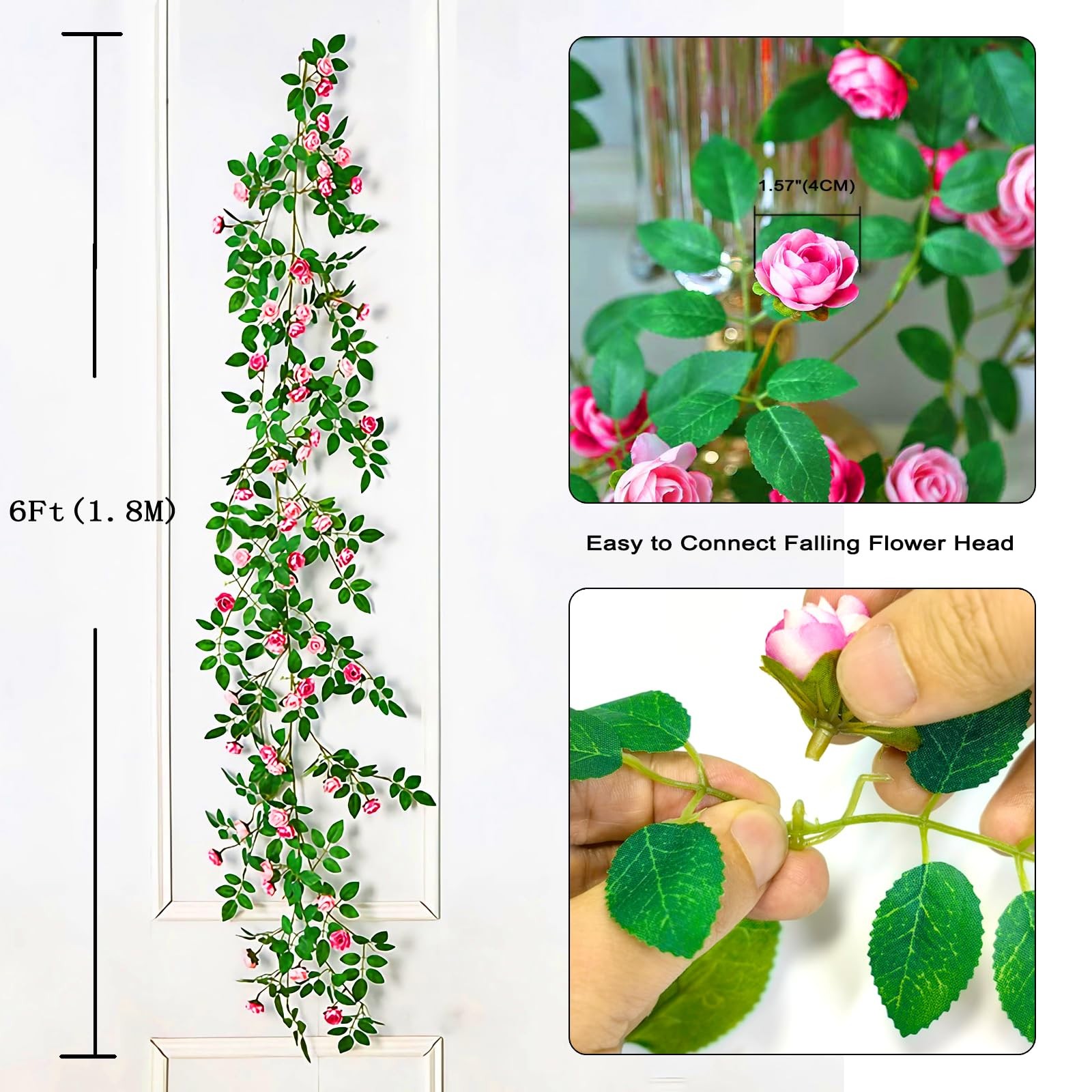 Shyshining 6FT Bendable Pink Rose Flower Garland, Artificial Silk Wild Roses …