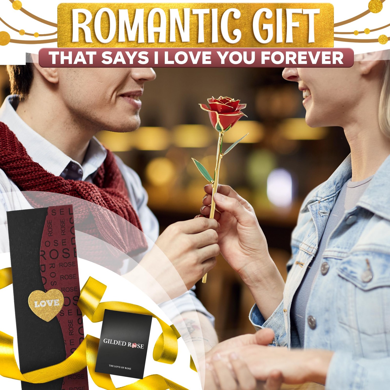 24K Gold Dipped Real Rose Flower for Girlfriend Wife Birthday Valentine’s Day