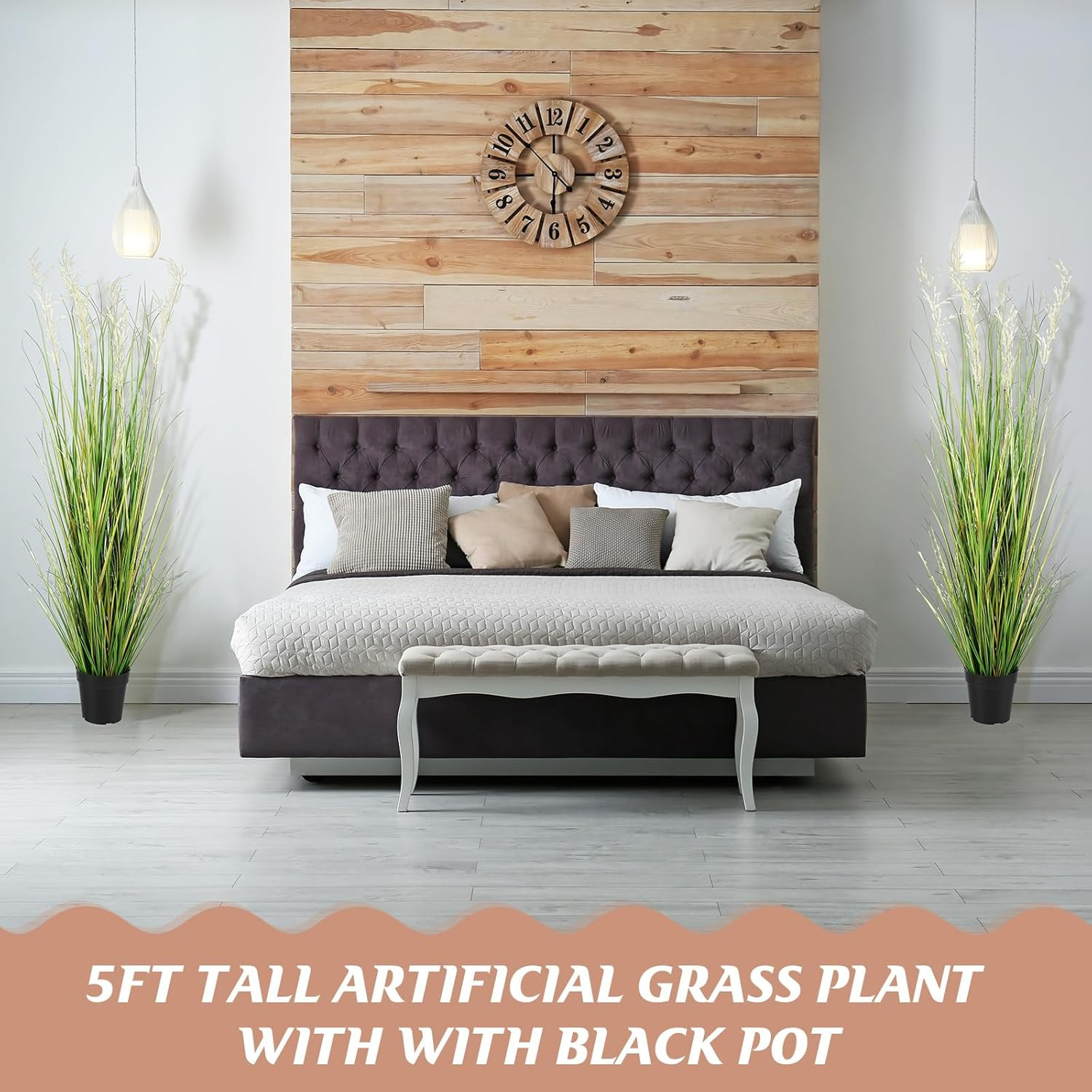 5 Ft Tall Artificial Grass Plants – Potted Faux Pampas for Home Decor (2 Pcs)
