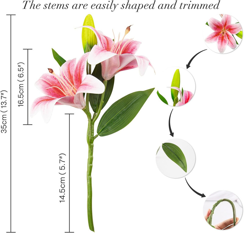 6 Bundles 18 Artificial Lily Flowers with 12 Heads Fully Bloomed Lilies & 6 Buds