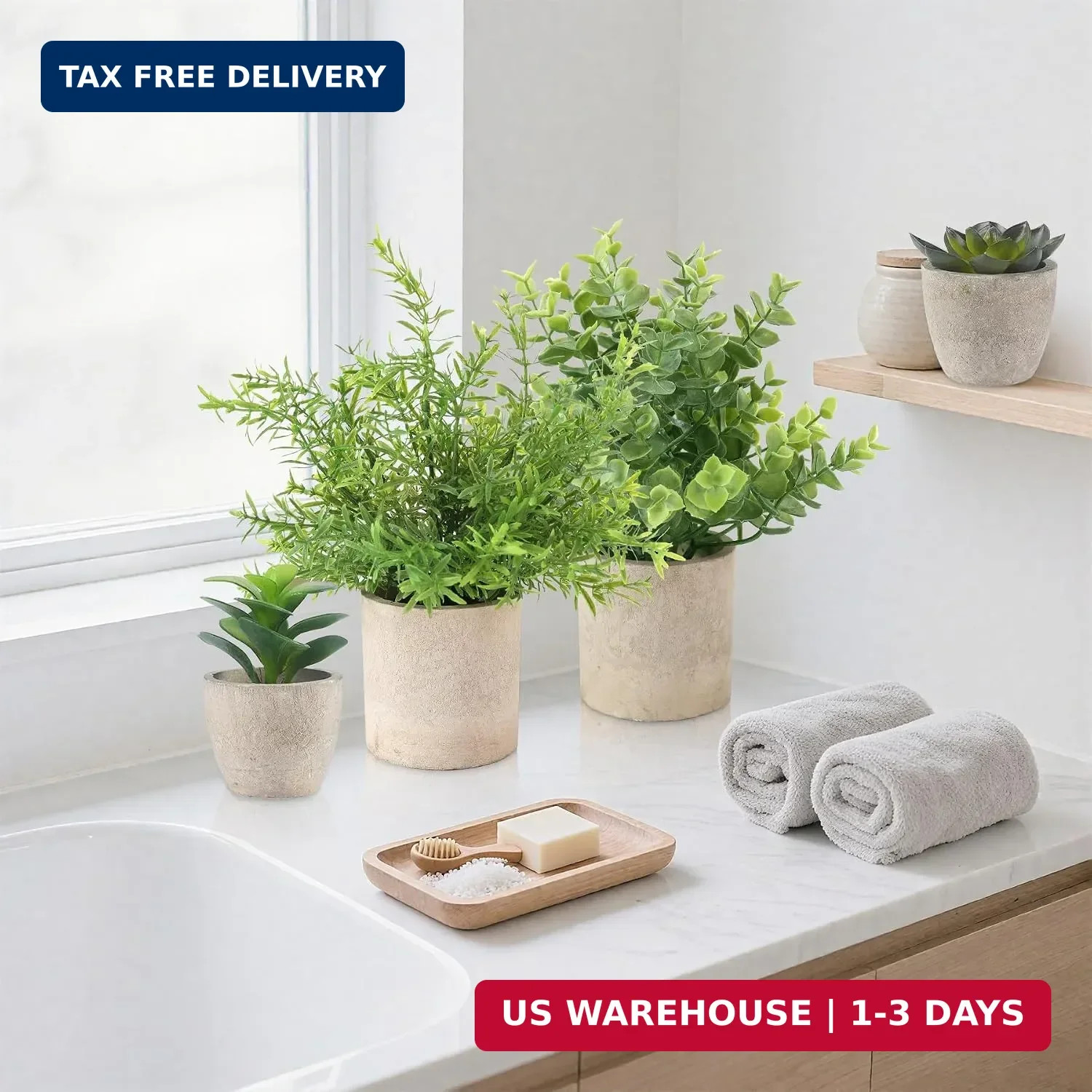 ALAGIRLS 4 Pack Small Fake Plants, 10″ Artificial Plants Indoor Eucalyptus/Rosem