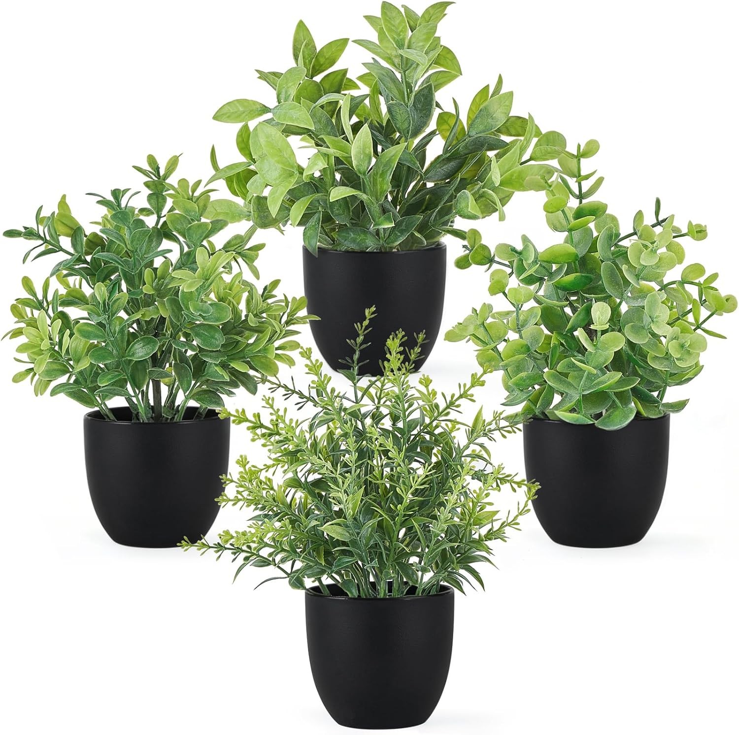4 Packs Fake Plants Mini Artificial Greenery Potted Plants Faux Eucalyptus for