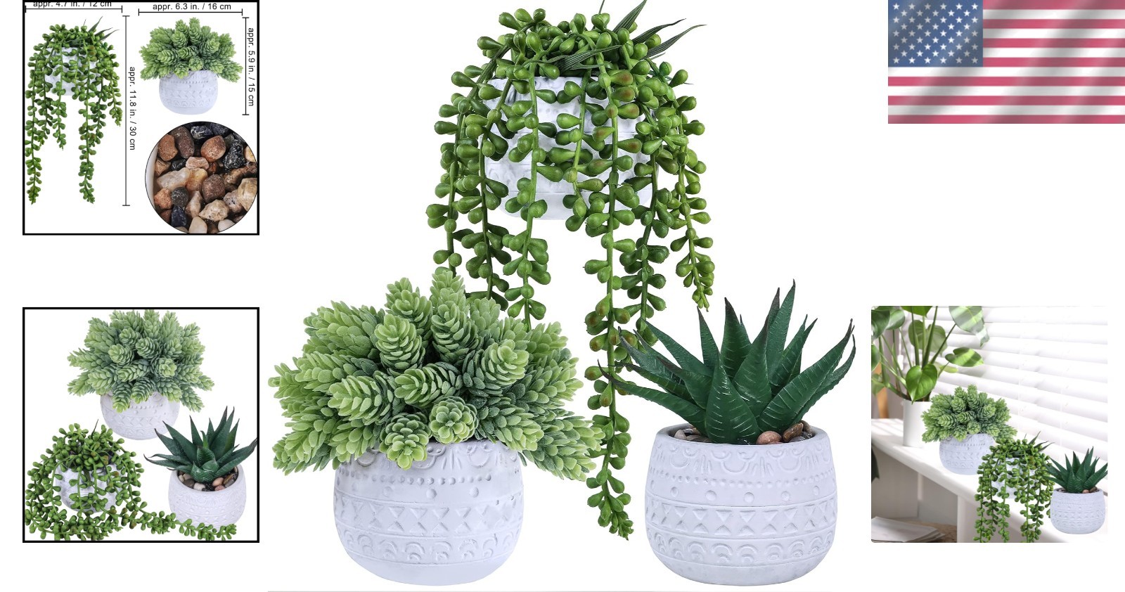 Elegant Succulent Trio in Geometric Ceramic Pots – Perfect for All Occasions