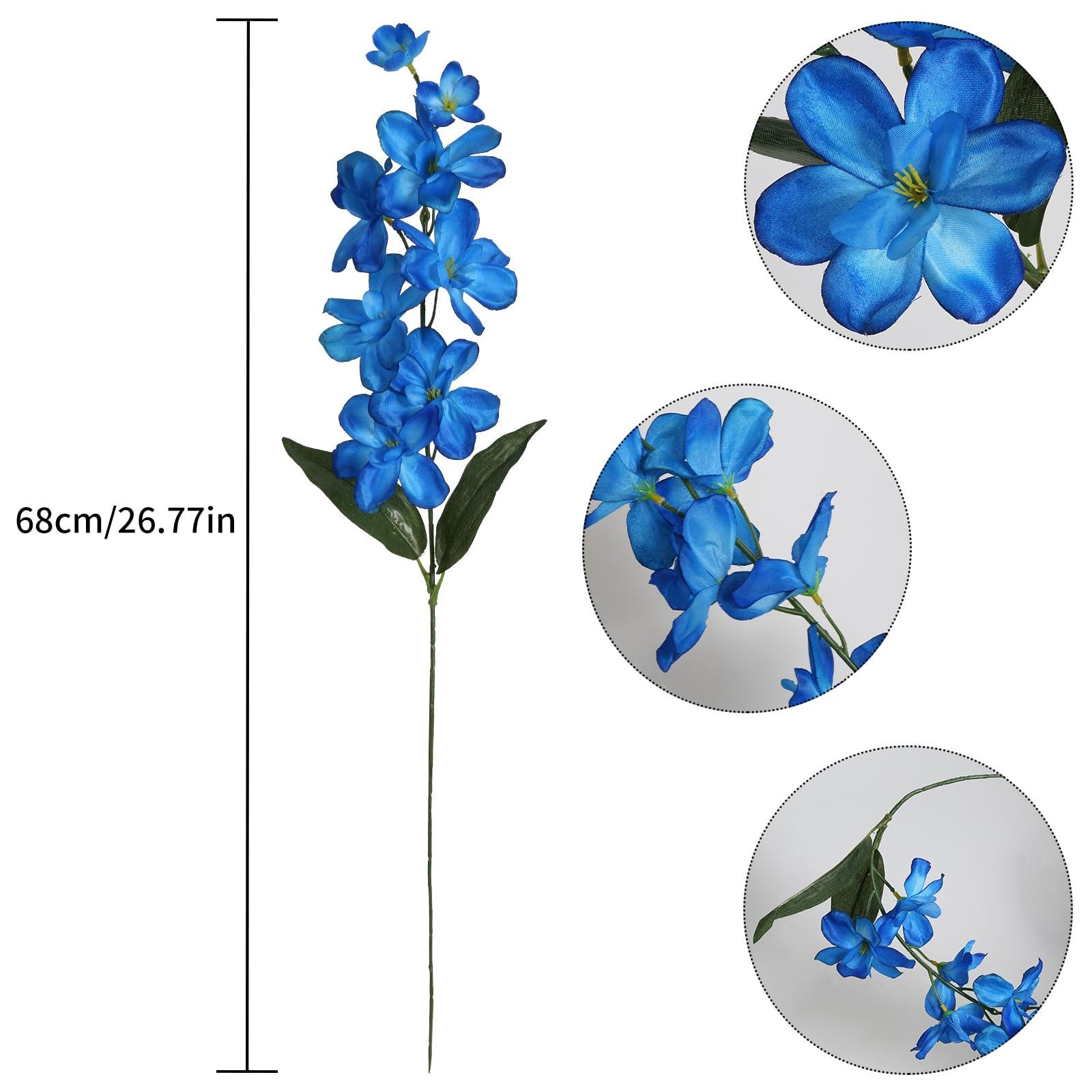 10 PCS Blue Artificial Orchids Silk Fake Flowers 27 Inches Faux Plant Wedding