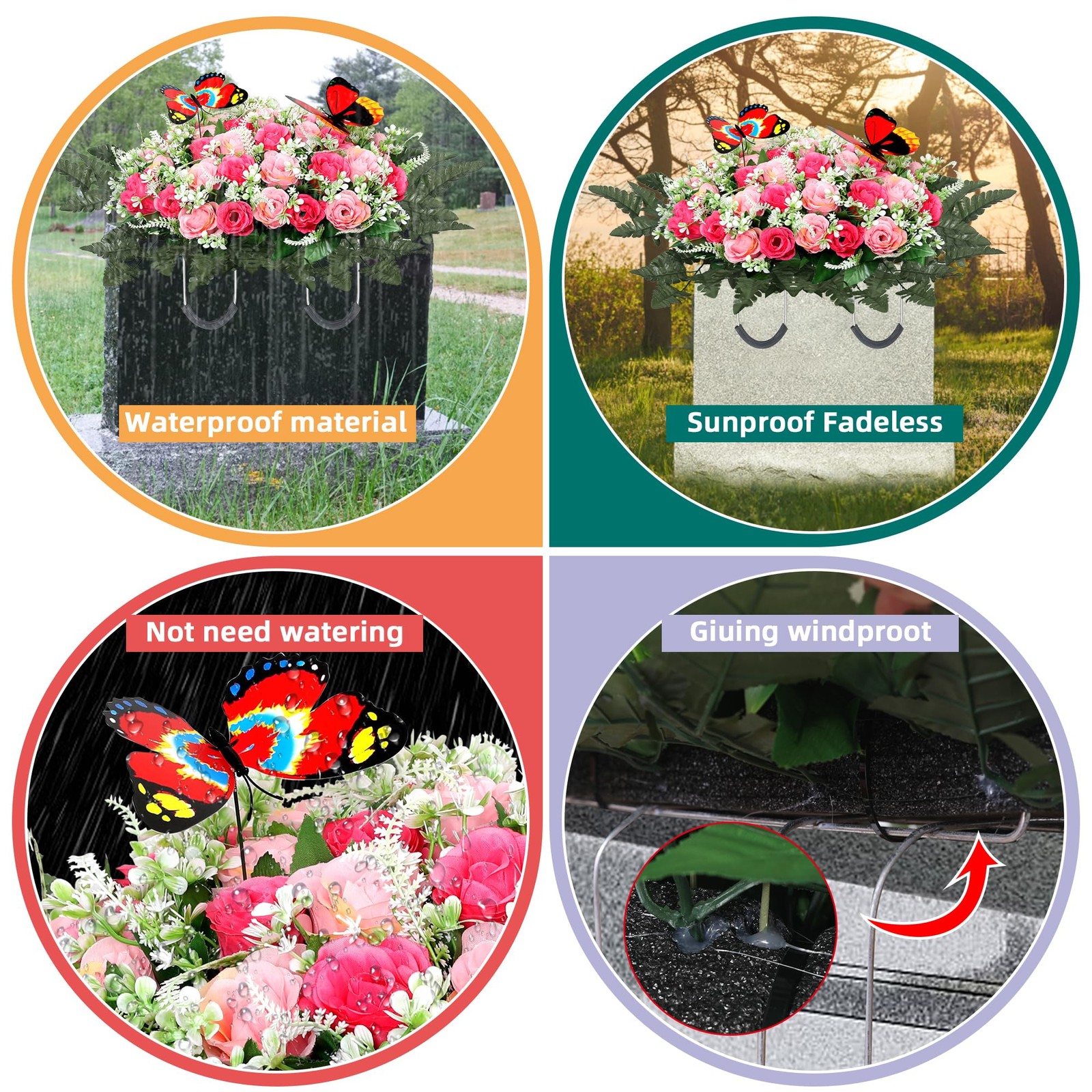 Artificial Cemetery Flowers for Grave,Large Headstone Flower Saddle Realistic…