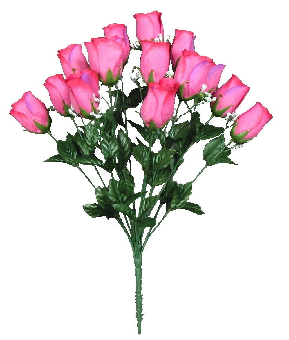 Hot Pink 14-Rose 21″ Bush Microfiber Silk Flower Wedding Indoor Outdoor Decor US