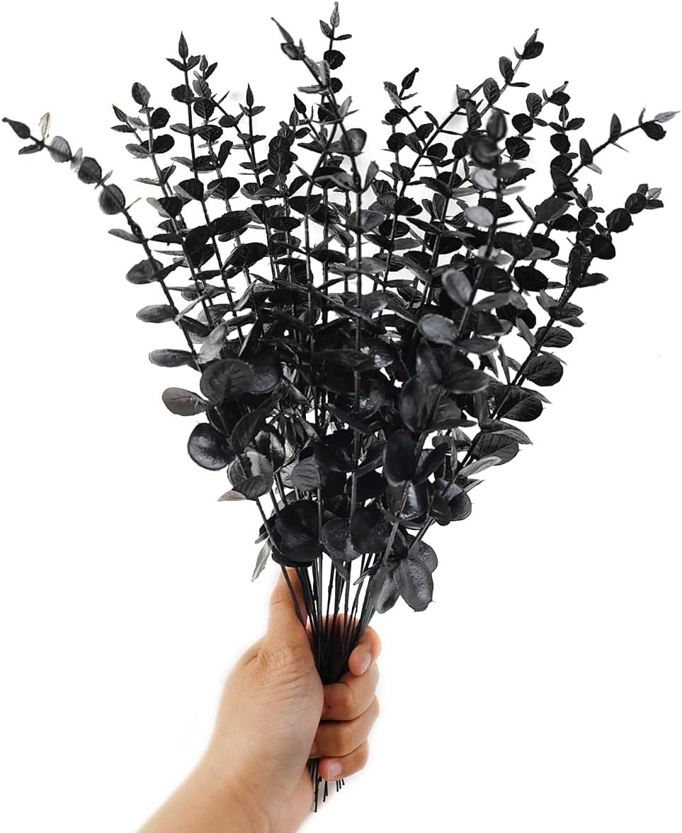 14 piezas de tallos de eucalipto negro de 38 cm (15 pulgadas), hojas artificiale
