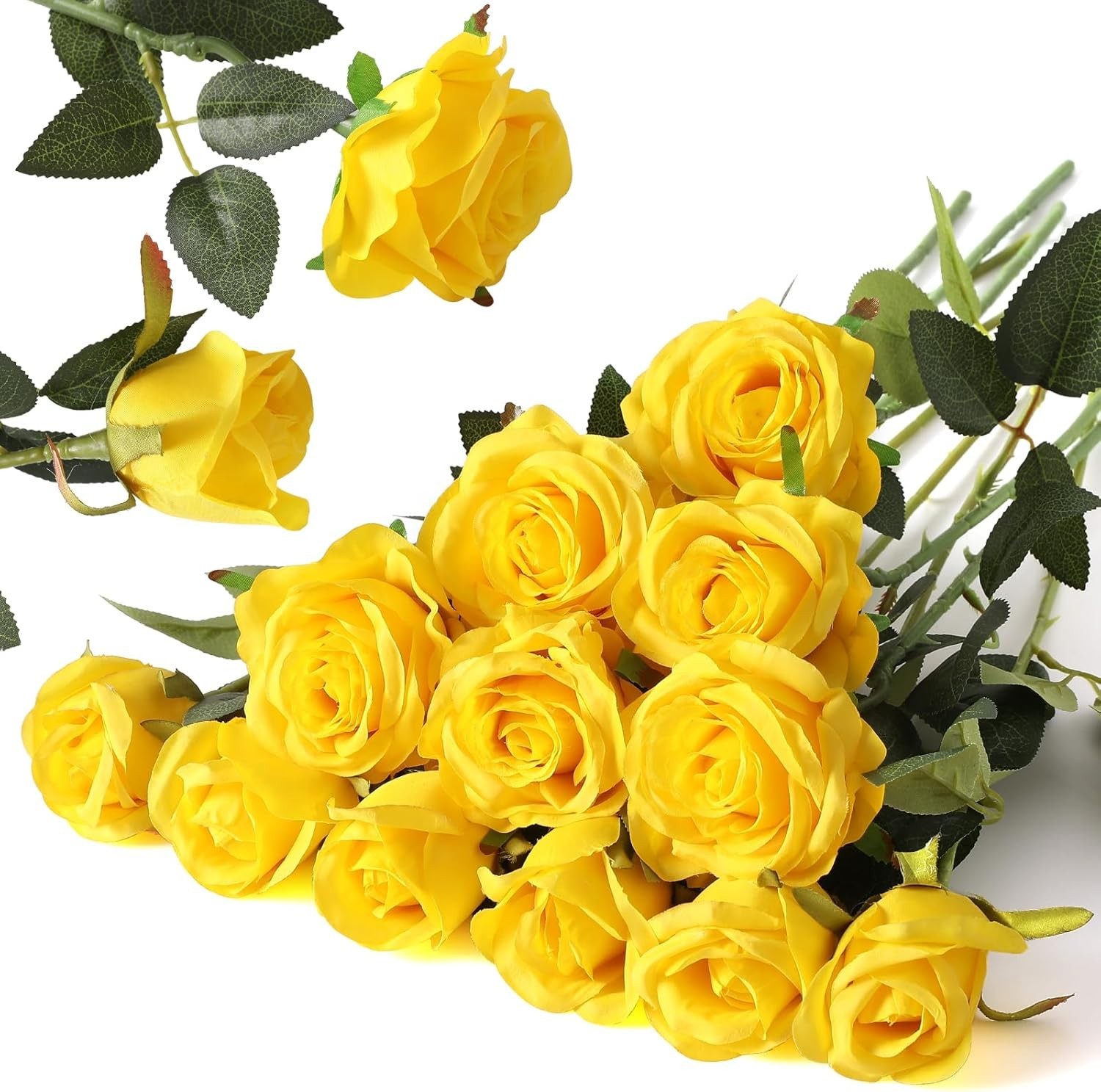 12PCS Artificial Silk Flowers Realistic Roses Bouquet Long Stem for Home Wedd…