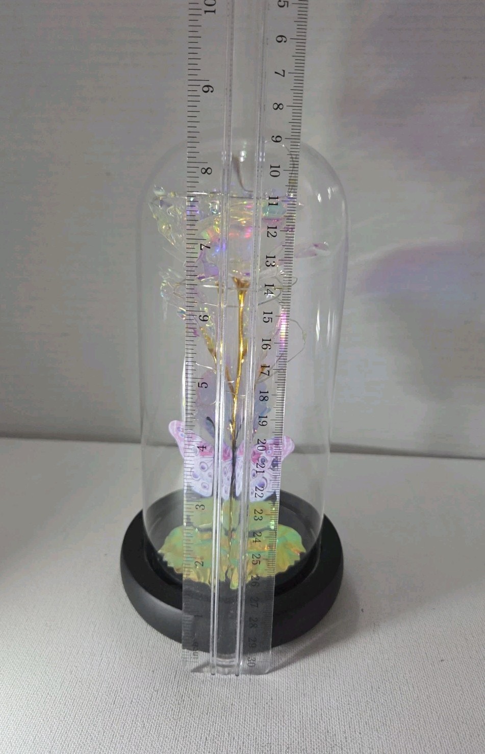 Glass Dome Enchanted Galaxy Rose & Butterfly Iridescent with LED Lite 3 AAA Batt