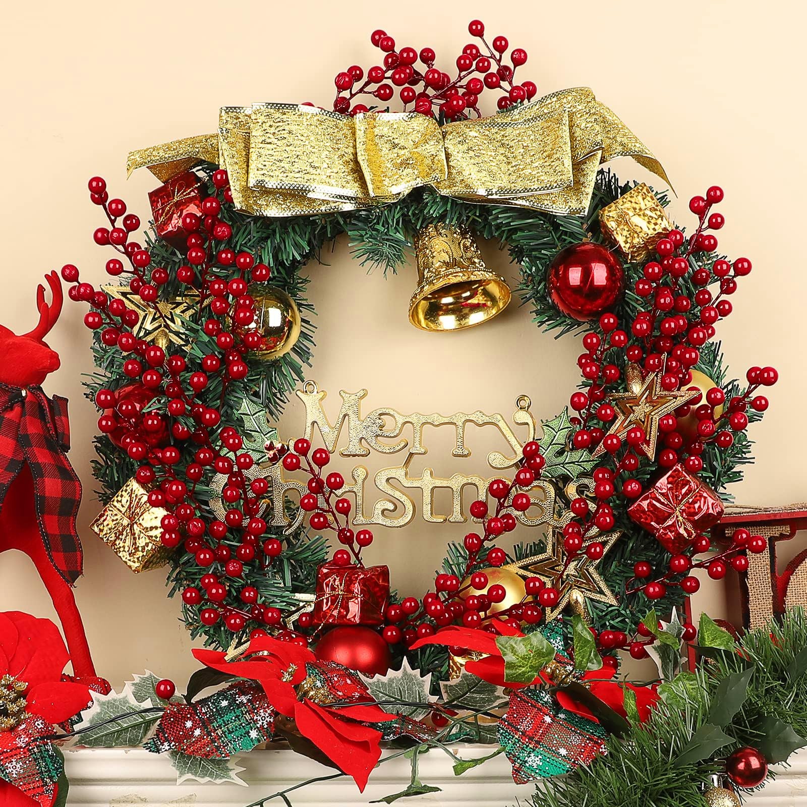 24 Pcs Christmas Tree Decorations, Christmas Ornaments Artificial Red Berry S…