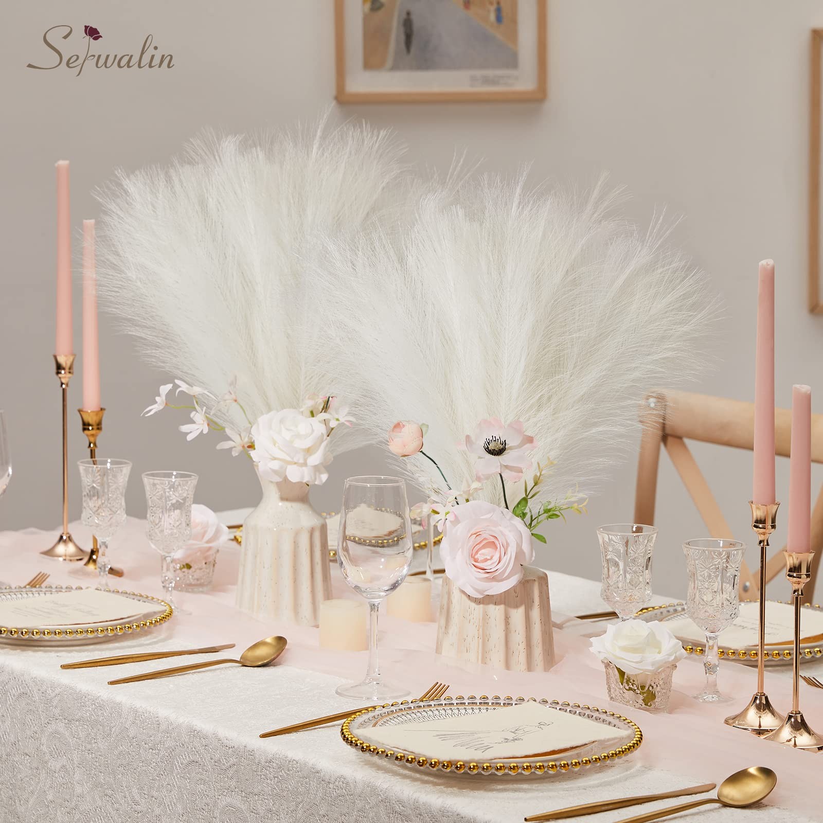 White Pampas Grass Decor, 17.7 Inch 6pcs Boho Decor, Faux Pampas Grass Living…