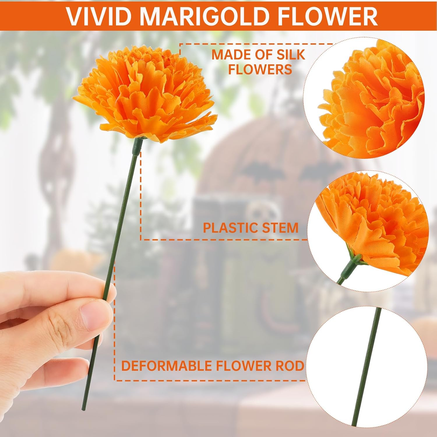 Silk Marigold Flower Heads 100 Pcs Orange Artificial Flowers Decor DIY