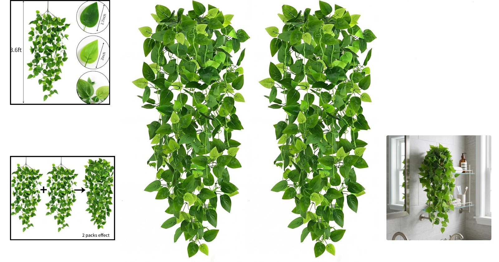 Set of 2 Waterproof 3.6ft Fake Pothos Vines – Perfect for Home or Office Decor