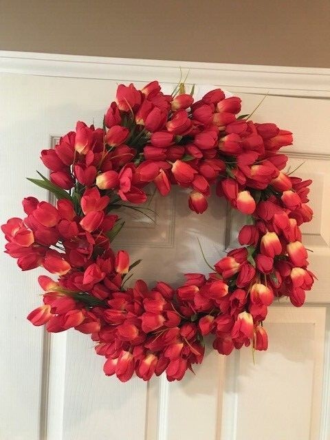 Spring floral Tulip wreath 20″ Dia. Yellow, Pink, purple, red, Orange Available