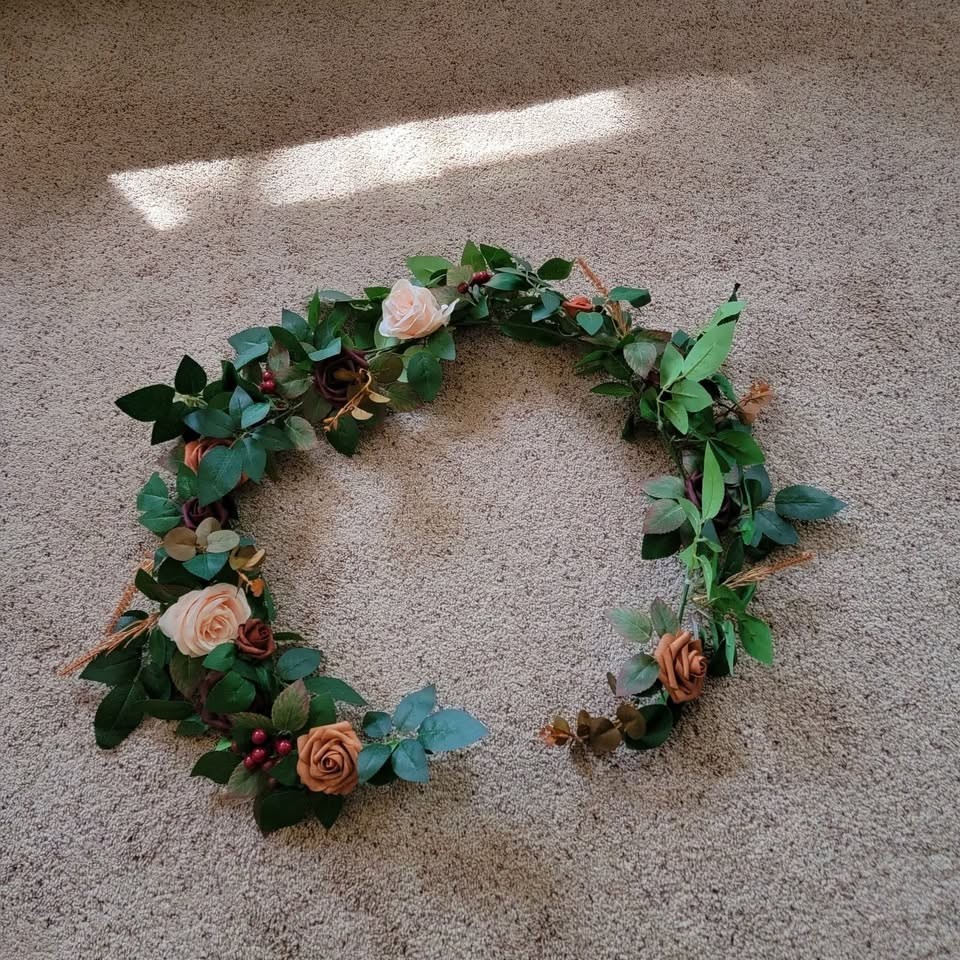 5.9 foot artificial terracotta rose and eucalyptus leaves floral garland